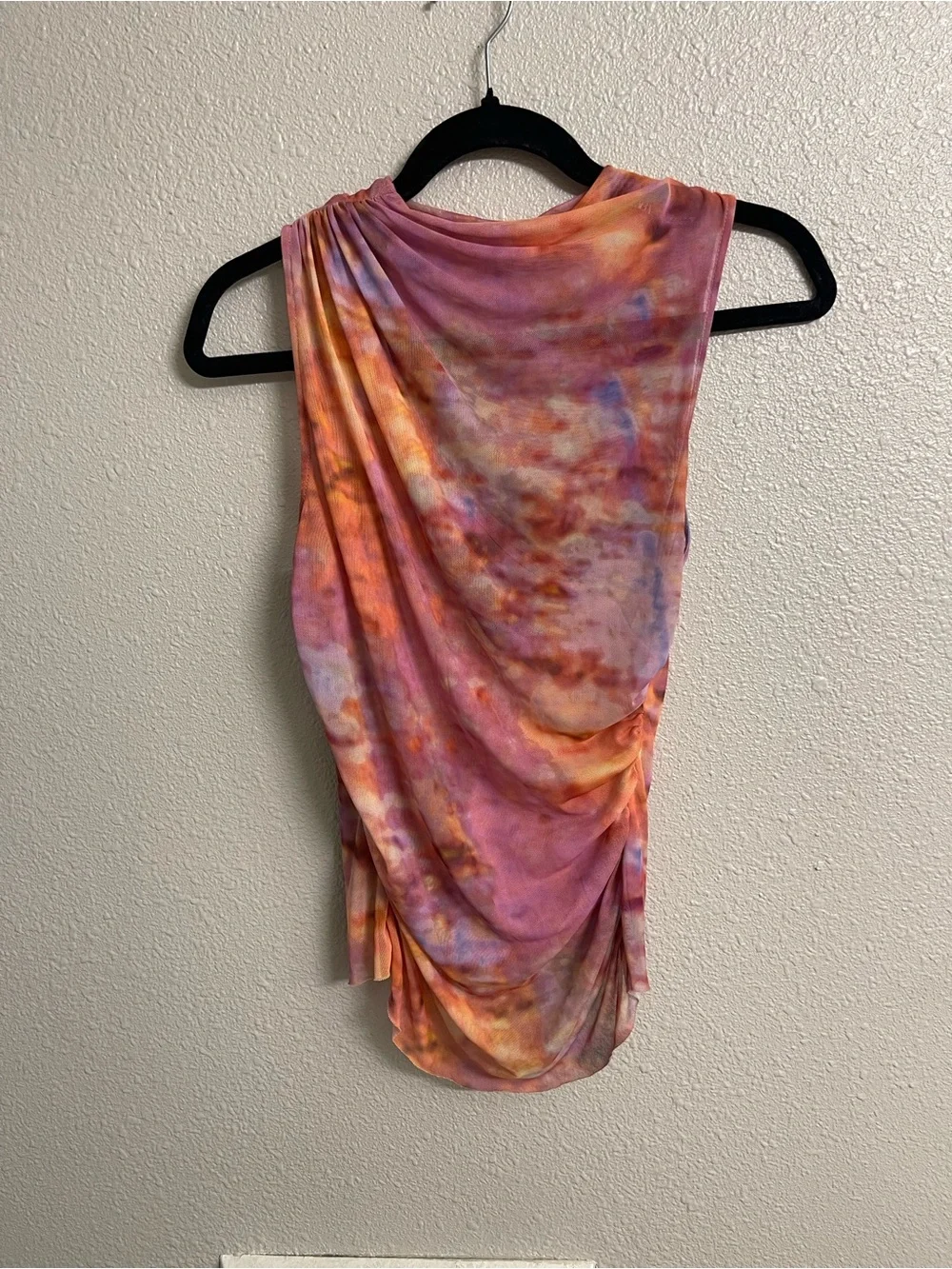Zara Multicolor Tie-Dye Ruched Tank Top — Pink, Orange & Purple